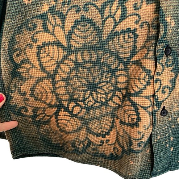 Handmade Boho Flannel Shirt Womens Medium Large Stencil Bleached Houndstooth - Picture 7 of 13